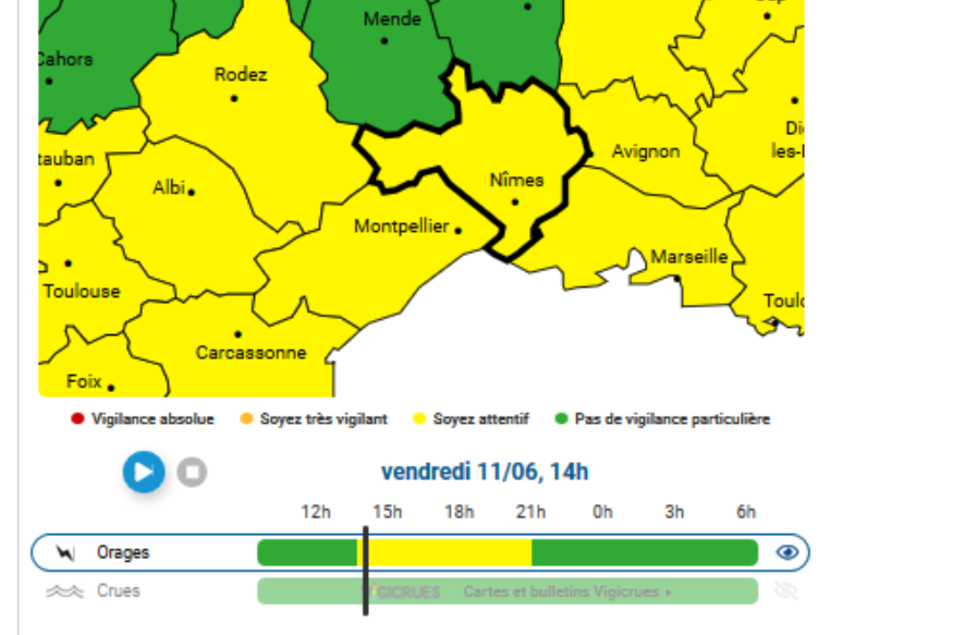 Gard. Nous sommes en alerte jaune Orages depuis 14 heures